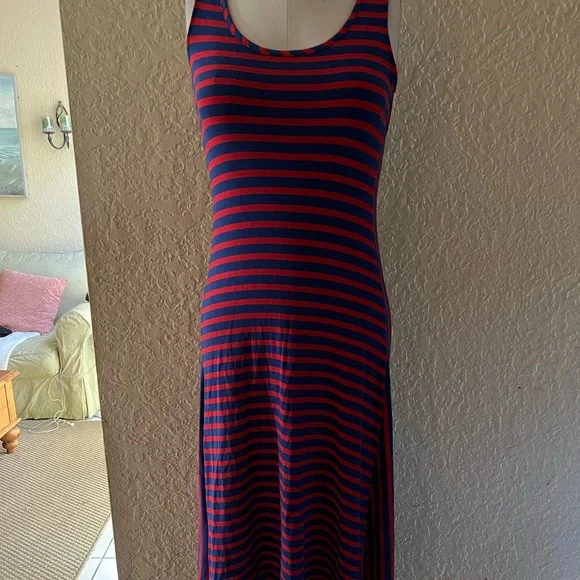 open lace back dress Chrissy Striped Halter Maxi Dress main image 1